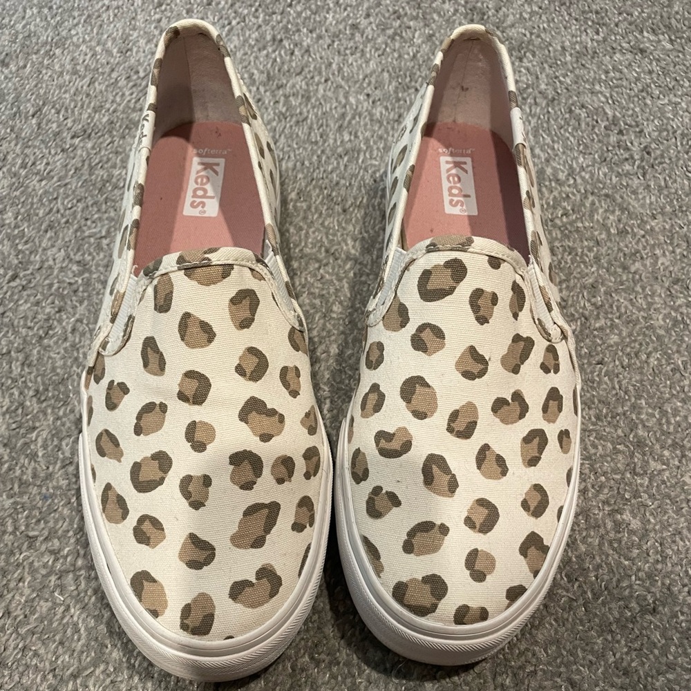 Keds Slip-On Sneakers in Cream and Brown Leopard Print
